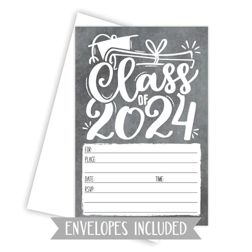 Chalkboard Graduation Invitations 2024 With Envelopes - 20 Count - Grad Party Invites For Class of 2024 - Thumbnail 2