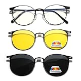 moomoobird Gafas de sol magnéticas polarizadas con clip en gafas de sol redondas para hombres y mujeres gafas vintage gafas de metal, Negro , large