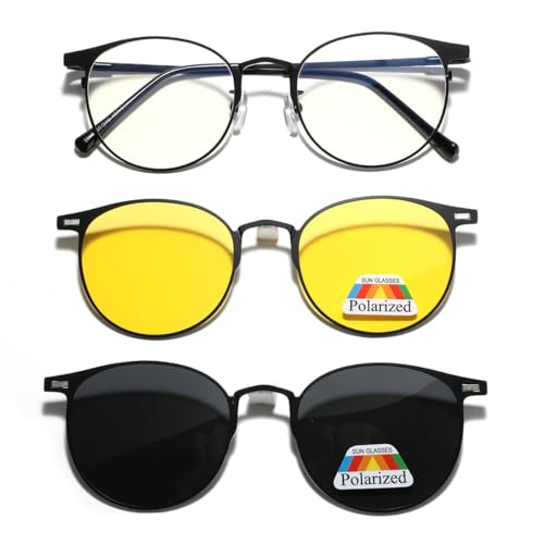moomoobird Gafas de sol magnéticas polarizadas con clip en gafas de sol redondas para hombres y mujeres gafas vintage gafas de metal, Negro , large