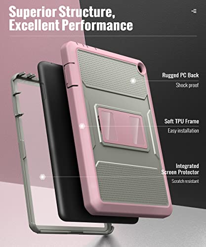 Moko Case Fits All-New H D 8 Inch Tablet (12Th Generation, 2022 Release), Full Body Rugged Hands-Free Viewing Stand Back Cover With Screen Protector, Gray/Pink #TOP2