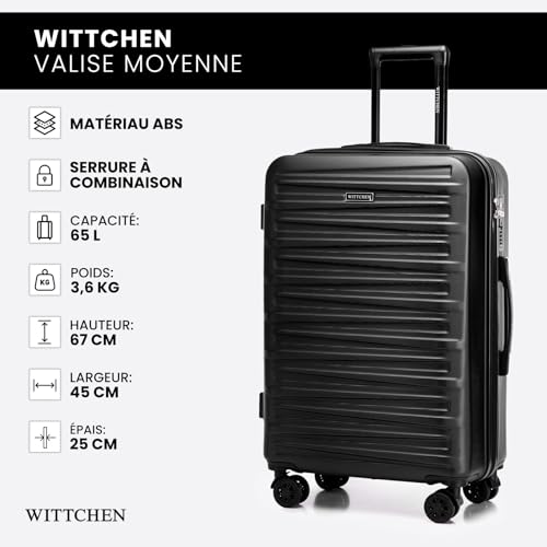 WITTCHEN Skyspeed Line Valise Moyenne Valise Coque Dure ABS Valise à roulettes Trolley Valise de Voyage Serrure combinée Poignée télescopique 4 roulettes Noir Air France/Easyjet/Ryanair – vue 7