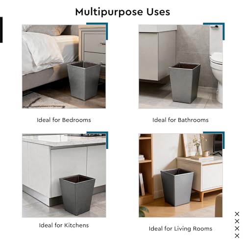 Image of Encasa XO Leather Dustbin for Home | 11 L (22x30 cm)(Large) Waste Bin for Bedroom, Washrooms, Kitchens Office, Hotel | Noise free, Floor Safe Trash Can | Textured Leather Garbage Bin - Grey
