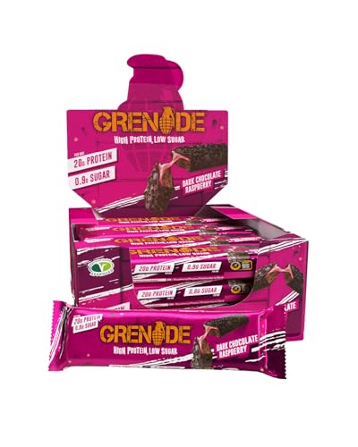 Grenade Dunkle Schokolade & Himbeere Proteinriegel – Proteinreich & Zuckerarm – 12 x 60 g