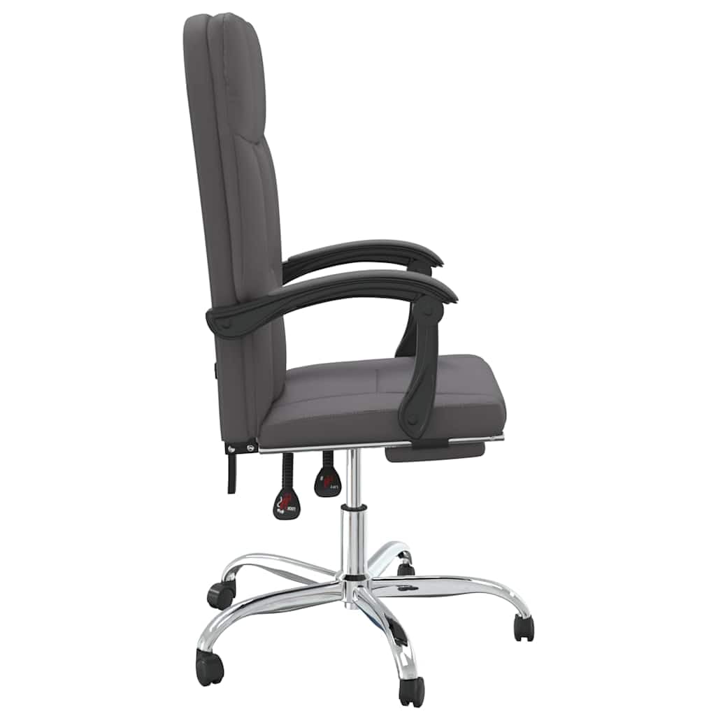 Chaise de bureau avec fonction allongée et dossier réglable, en cuir synthétique gris, ergonomique, résistante, avec accoudoir et appui-tête pivotant, pour le bureau à domicile et le gaming