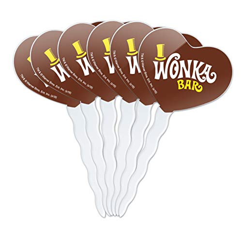 GRAPHICS & MORE Willy Wonka and The Chocolate Factory Wonka Bar Logo Heart Love Cupcake Picks Toppers Decoration Set of 6