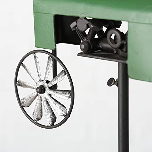 WHW Whole House Worlds Americana Garden Stake, Green Farm Tractor, Turning Wheels, Vintage Finish, Artisan Crafted, Iron, Hammered Wheel Spoke Details, Single Prong, 51 Inches Tall