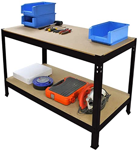 HH Home Hut Heavy Duty Garage Workbench - Ideal Workshop Table with Storage Shelving DIY Tools Durable Racking Work Benches for Garages Shed Workshops 1200mm x 600mm x 900mm 200kg Load