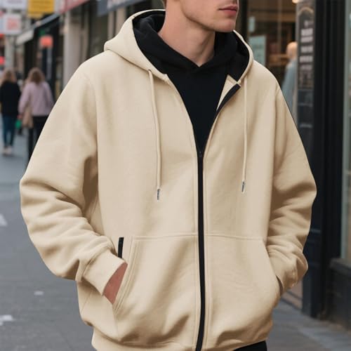 Men Long Sleeve Full Zip Casual Hoodies, Long Sleeve Loose Comfy Fall Trendy Sweatshirts Going Out Casual Tops with Pockets2