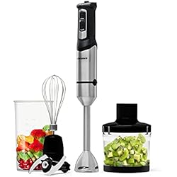 Batidora De Mano Mejor Valorada Mellerware Batidora de mano Spiro! | Picadora eléctrica 1000 W de potencia | Acero inoxidable | Velocidad regulable | Luz Led | Función Turbo | Incluye Vaso medidor, Varillas y Picadora (Negro)