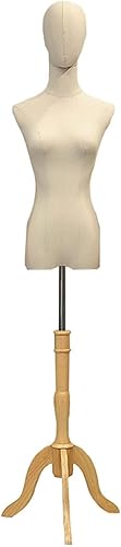 Maniquí femenino de cuerpo completo con base de madera y cabeza de tela, soporte ajustable para bodas y exhibición de ropa (soporte para trípode 1,