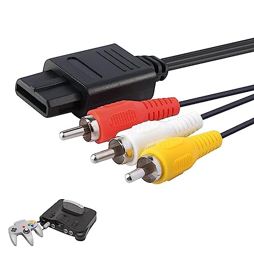 1PCS N64 AV Cable - Composite TV AV Display Cable Replacement Wire Cords, N64 Cable Super Console Standard Composite Cable, Great Picture and Sound for Game Cube, N64, GC and SNES (1.8m / 6ft)