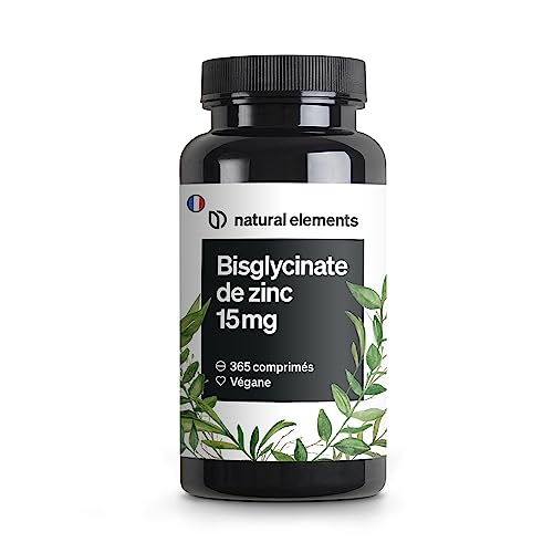 Zinc Bisglycinate Pur 15mg – 365 Comprimés Végétaliens – Soutient pour l'Acné – Zinc pour Plus d'un An – Antioxydant et Beauté – pour une Peau Saine – Système Immunitaire – Sans Additifs