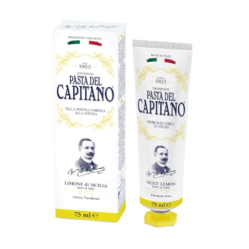 Pasta del Capitano 1905, Dentifricio Limone di Sicilia, Mantiene le Gengive Sane e Combatte l'Alito Cattivo, Contiene un Estratto di Limone Biologico, 100% Made in Italy, Tubetto 75 ml