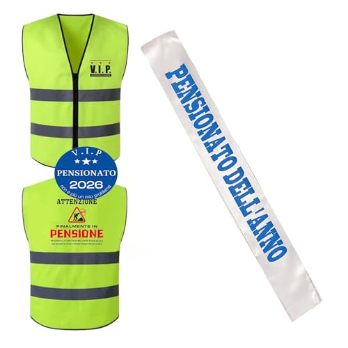 jenich (3 Pezzi) Gilet Pensione+Fascia Pensionato+Spilla Pensione Addobbi Decorazioni Regali per Festa di Pensione Uomo
