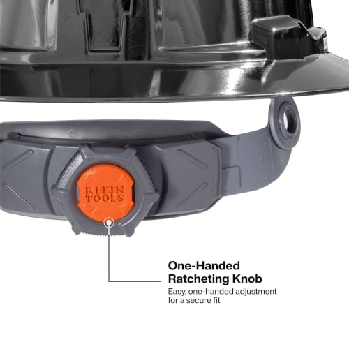 Image of Klein Tools Hard Hat, Vented Full Brim, Class C, Premium KARBN Pattern, Rechargeable Lamp