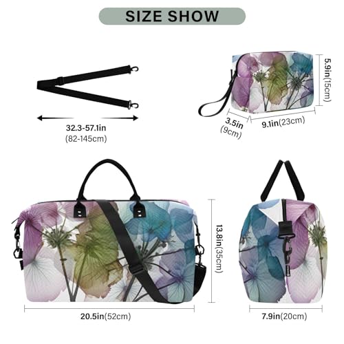 Large Travel Duffel Bag, Floral Purple Blue, 20.5 x 7.9 x 13.8 inches, Polyester, Web Handle, Duffel Bag, Luggage3