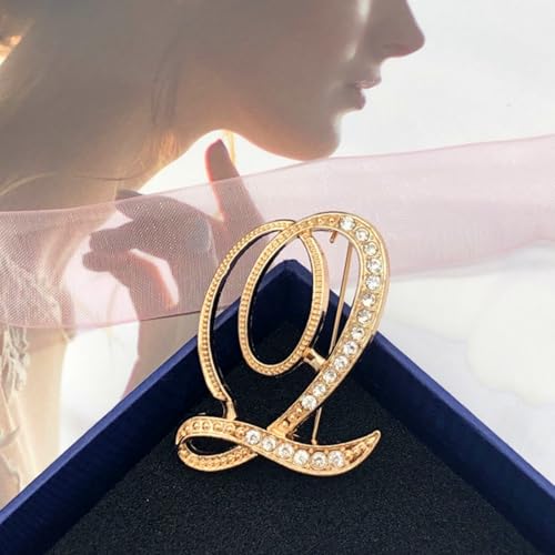 Image of Rhinestone Initial Brooch Pin for Women, Alphabet Gold Letter Brooch A-Z with Crystal, Metal Pin for Hat Bag Dress Suit Accessory for Men