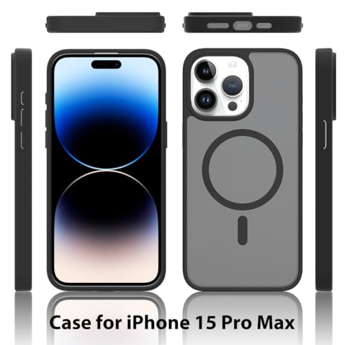Image of Glassology Silicon Case for iPhone 15 pro Frosted Magnetic Case - Matte Translucent TPU+PC Shockproof & Anti-Scratch Phone Cover with N52 Magnet (Black)