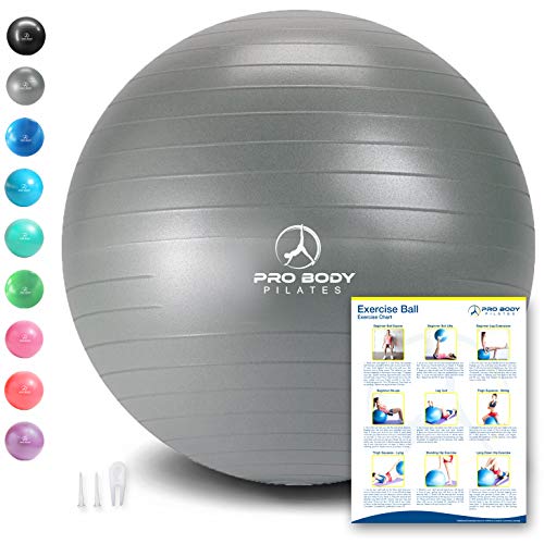 ProBody Pilates Exercise Ball - Professional Grade Anti-Burst Fitness, Balance Ball for Yoga