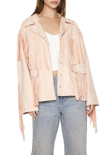 Forever 21 Women's Fringe Faux Suede & Gem Jacket