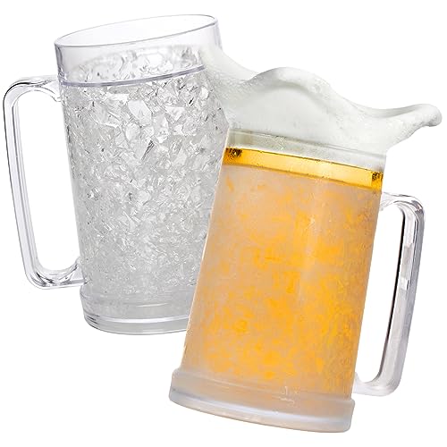 Fasmov Freezer Beer Mugs, 4 Pack Clear Double Wall Gel Frosty Ice Mugs with Gel, Plastic Beer Mugs with Handles for Freezer, Parties and Gifts, 16oz - Image 5