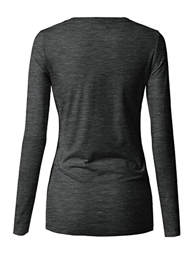 H2H Women Basic Fitted Soft Lightweight Long Sleeve Deep V Neck T Shirt Tee Charcoal US L/Asia L (CWTTL0250)
