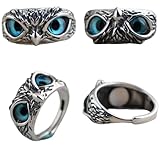 Charming Fashion Design Owl Rings Multicolor Eyes Silvery for Men Women Punk Gothic Open Adjustable Ring (Red eyes)