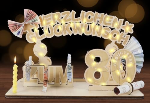 SALUOKE Regalo in Denaro per Il 80° Compleanno, Idee Regalo per Il 80° Compleanno per Donna e Uomo, Decorazione in Legno per Il 80° Compleanno