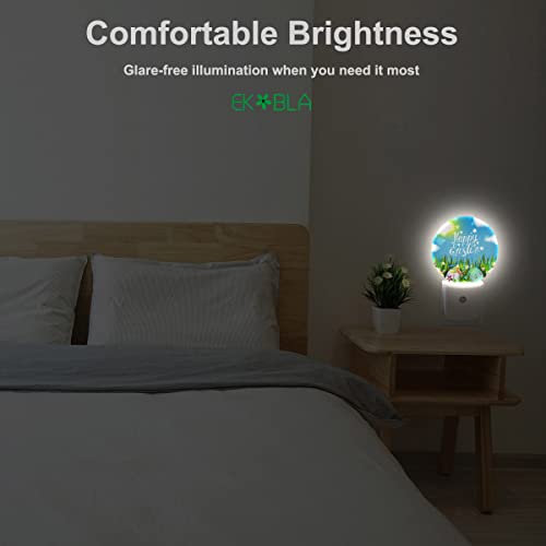 Image of EKOBLA Easter Night Light, Colorful Egg on Green Grass Night Lights Plug Into Wall with Auto Sensor for All Ages