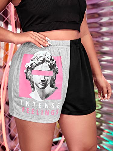 Wdirara Women's Plus Size Color Block Letter Graphic Print Track Shorts Summer Shorts Multicolor 1Xl #TOP2