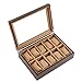 Watch boxes Holzschiebedach Uhrenbox Zehn Gitter Holzschmuck Armband Armband Display Box Uhrensammlung Aufbewahrungsbox Gelbbraun Innenausstattung mit Glas Schiebedach Lockless Display Box