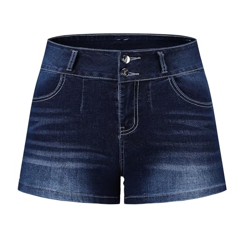 Image of THUNDER STAR Women Mid Rise Ripped Stretchy Jeans Shorts Frayed Raw Hem Casual Denim Shorts