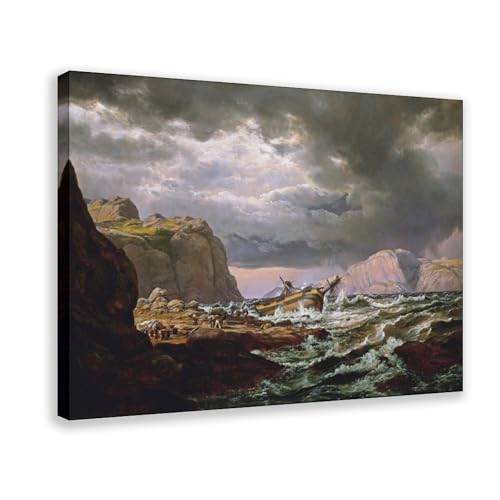 Toile épave de bateau Norvège J.C. Dahl cadre suspendu pour grand salon