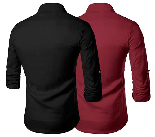 Image of Zombom Men's Combo Cotton Polyester Blend Solid Full Sleeve Straight Regular Fit Mandarin /Chinese Collor Kurta (Pack of 2)