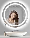 Amorho Round LED Bathroom Mirror 32 Inch, Backlit + Front-Lighted, Dimmable Makeup Mirror, Frameless