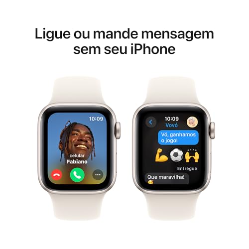 Apple Watch SE GPS • Caixa estelar de alumínio – 40 mm • Pulseira esportiva estelar – M/G
