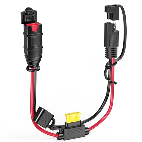 Mellbree 1FT SAE Extension Cord Compatible with NOCO Genius Smart Battery Chargers, 14AWG Heavy Duty SAE Connector Cable, 20A Fuse Waterproof Plug for Motorcycle/ATV/UTV/Auto, Tool-Free