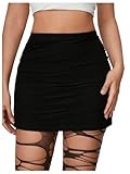 WDIRARA Women's Ruched Mesh Streetwear Bodycon Mini Skirt Stretch Sexy Skirts Black S
