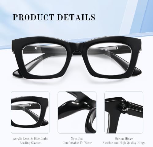 Reading Glasses for Women - Stylish Blue Light Blocking Glasses Square Readers with Spring Hinge — 사진 5