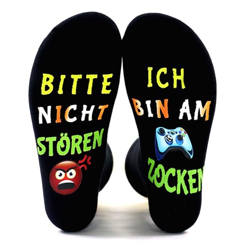 PHOGARY « Bitte Nicht stören Ich Zocke Gaming Socken, Lustige Weihnachtsgeschenke Lustig Gamer Geschenk Neuheit Geburtstag Geschenke für Männer Herren Jungs Frauen Damen