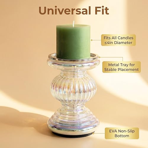Glass Pillar Candle Pedestal Holders with Lights Set of 2,Candle Holder for Pillar Candle,Candlestick Holders,Candle Pedestal, Perfect Decoration for Wedding Home Dining Table Xmas (Colorful) by CFDECOR - Image 3