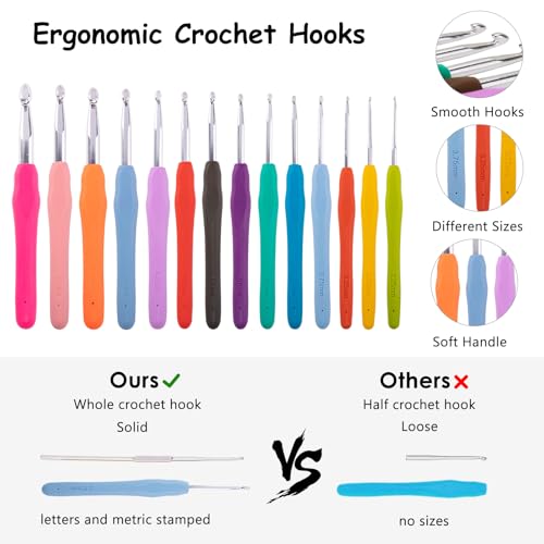 Image of MYBAGZING Crochet Hook Set with Storage Case - 14 Ergonomic Crochet Hooks(2mm(B)-10mm(N), 10 Stitch Markers, Crochet Organizer for Crochet Needles, Accessories, and Supplies