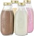 Estilo Dairy Reusable Glass Milk Bottles with Metal Lids (Set of 4), 33.8 oz, Clear