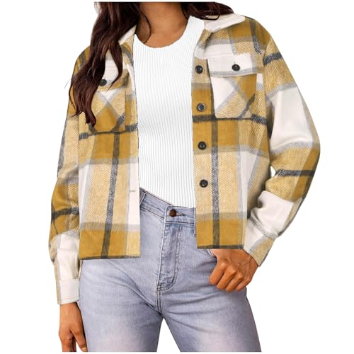 Bidobibo Zip Up Jackets for Women Plaid Shackets for Women 2025 Trendy Long Sleeve Button Down Shirts Jacket Fall Fashion Flannel Shirt Cropped Coats