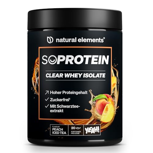 SoProtein Clear Whey Isolate – Peach Iced Tea Geschmack – 600g Proteinpulver – 25g Protein – erfrischender Protein-Shake, optimal löslich – in Deutschland entwickelt & laborgeprüft