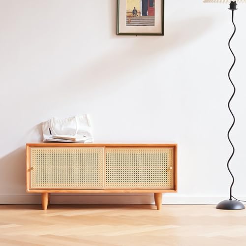 YITAYMLI Banco para Zapatos de Entrada de Madera con Almacenamiento de 3 Niveles, Banco para Cambiar Zapatos para Puerta Principal, Puertas de Mimbre Tejido Transpirable(Cherry Wood,100cm/39.4in)