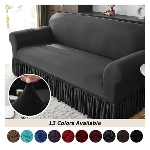 High Elastic Solid Color Sofa Cover Spandex Corner Sofa Cover for Living Room with Skirt Universal Dust-proof Non-slip Sofa Cover Removable Easy to Clean Home Use (Blue, 1 Seat 90-140cm)(Light Grey,1 - Image 2