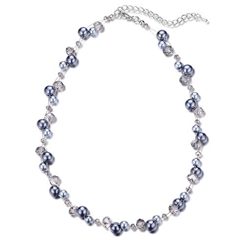 BULINLIN Collar de Cuentas Corto para Mujer Collar Gargantillas de Perlas y Cristal Bisuteria Regalos para Mujer Cumpleaños(Grey)