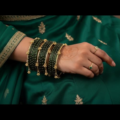 Image of Kashmiri Ghangharoo Glass Bangle Set for Women| Light Weight Bangles | Traditional Transparent Fancy Glass Chudi Set for Wedding, Party|Set Of 16(12 Glass + 4 ghungroo bangles)