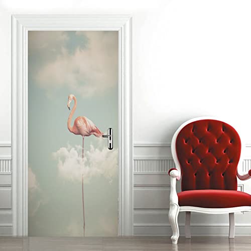 A.monamour 3D Door Stickers For Interior Doors Fantasy Flamingo With Long Legs On A Cloudy Sky Background Vinyl Removable Self Adhesive Door Poster Wallpaper Mural Decals For Bedroom Office 95X215Cm #TOP13